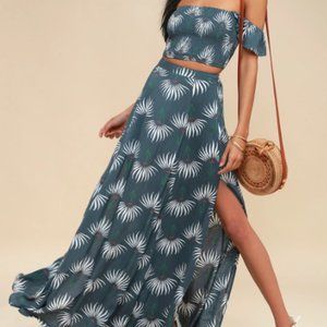Lulu's Blue Floral Print Two-Piece Maxi Dress